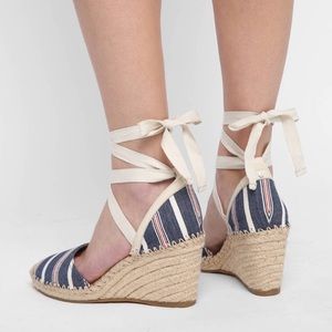 Sam Edelman Espadrilles Wedge Heel Stripes heeled sandals platforms sz 8 coastal